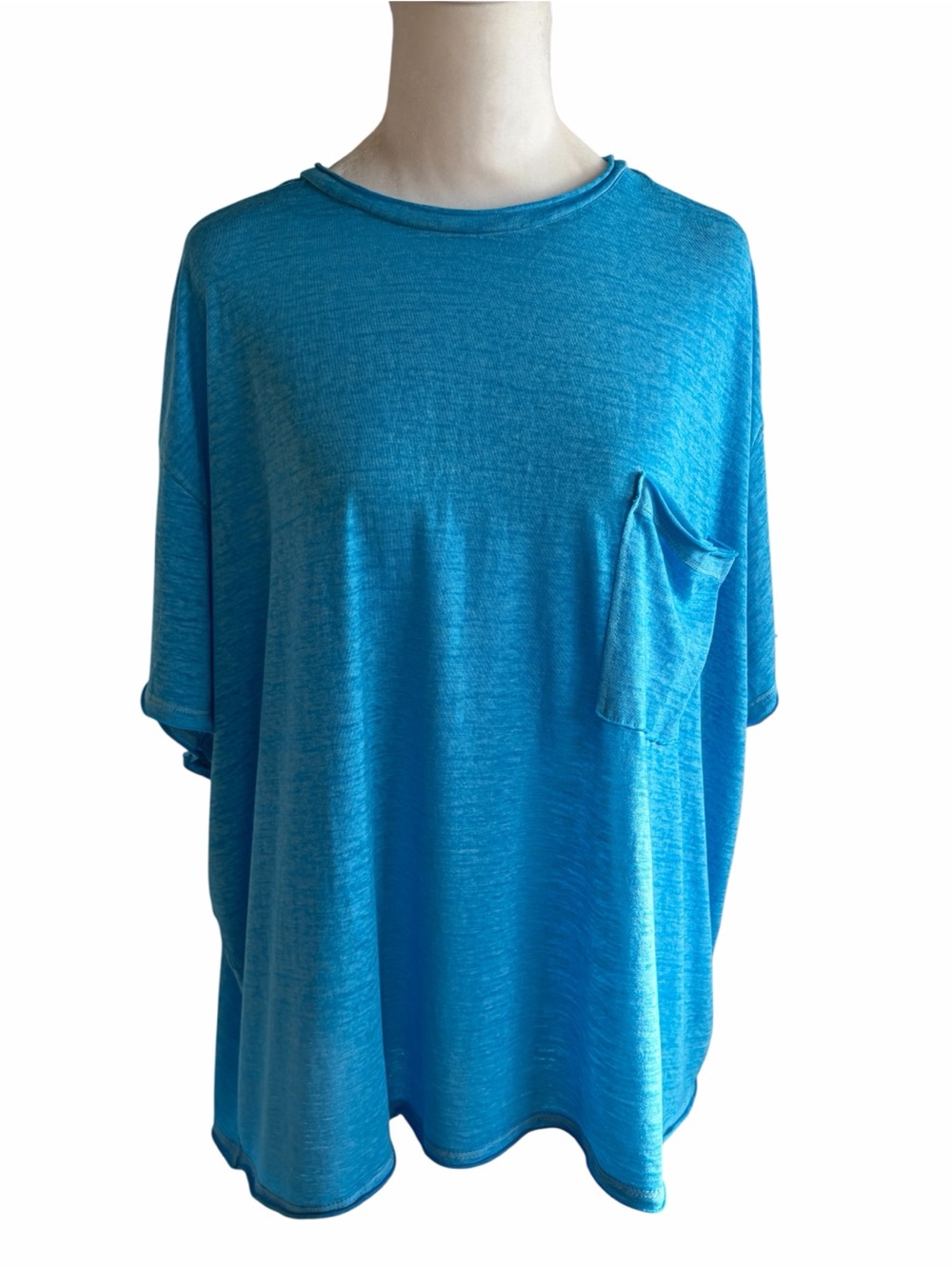 Zenana Womens Size L/XL Relaxed Oversize Blue Burn Out Slub Tee Shirt New